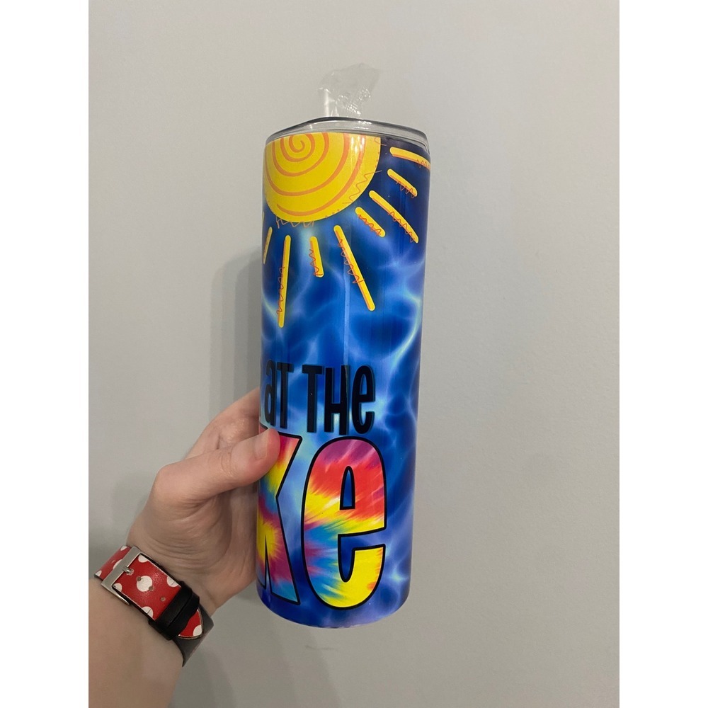 Life is Better at the Lake Tumbler Unisex OS Blue Tie Dye Insulated Skinny Mug - Picture 4 of 8